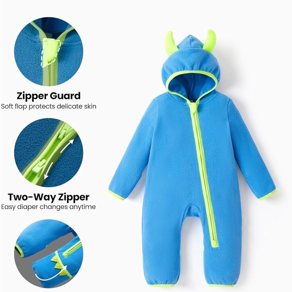 New PatPat Blue Monster Hoodie for Babies warm jacket size 0-3 months - Picture 6 of 13